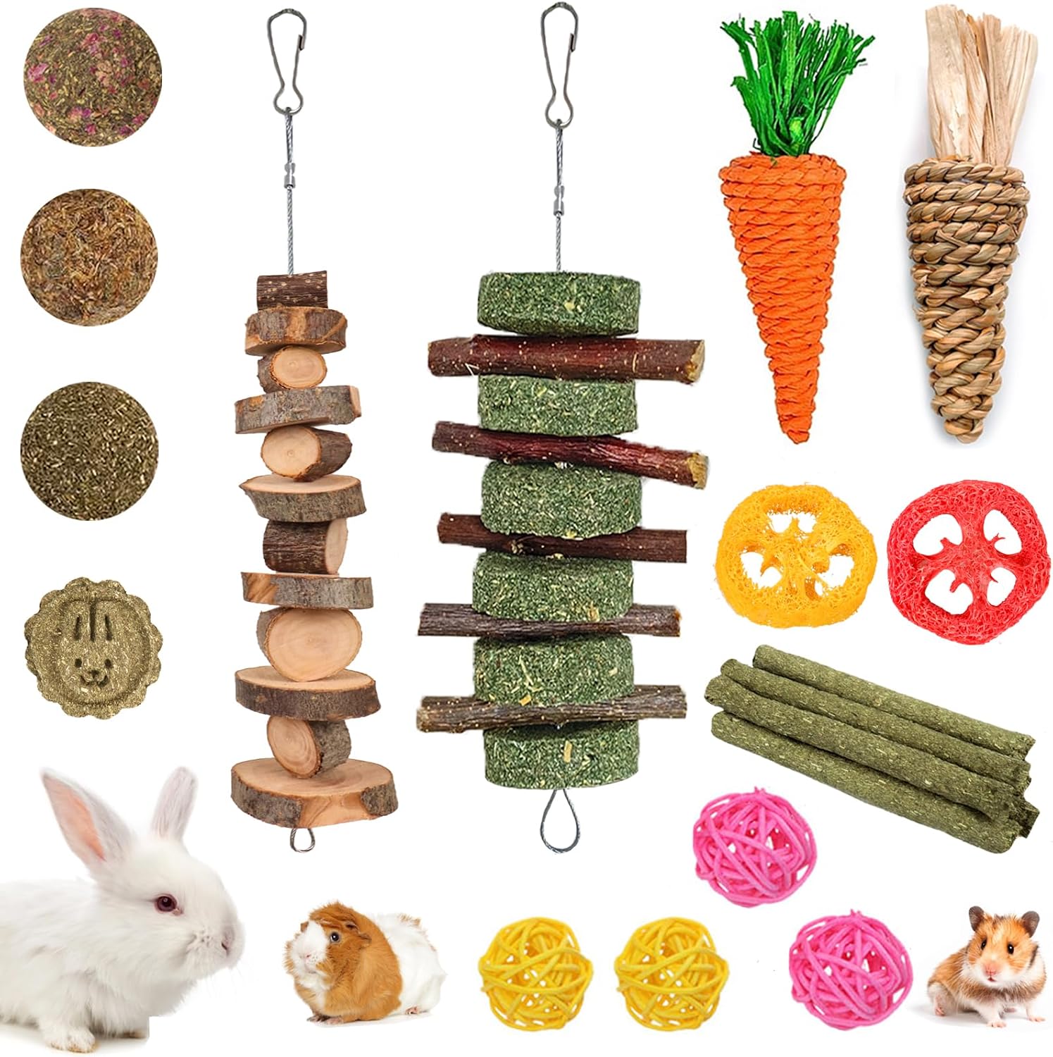 Natural Small Pet Chew & Play Kit - 18pc Hamster & Rabbit Toy Set