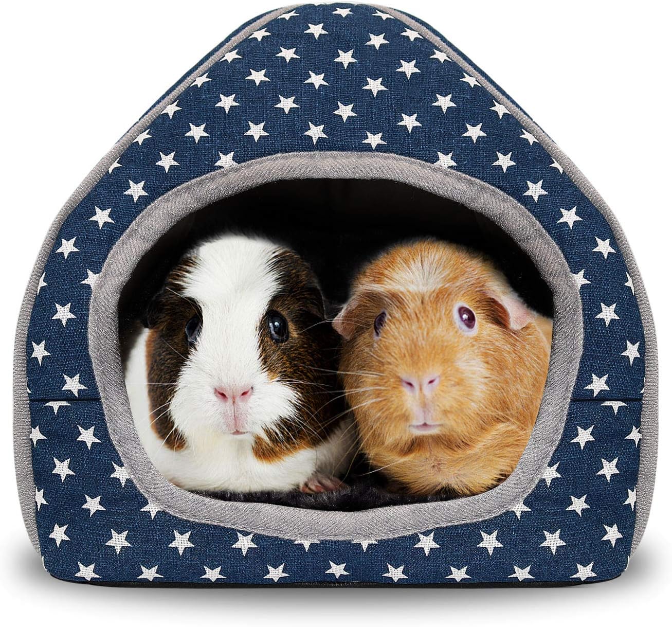 Navy Starry Small Pet Hideaway Bed - Soft Fleece Guinea Pig Hut